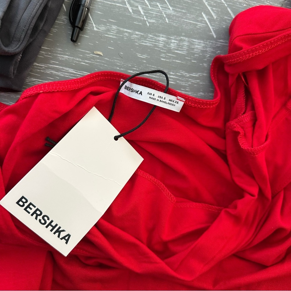 BERSHKA SQUARE NECK CROPPED LONG SLEEVE TOP - Picture 9 of 9
